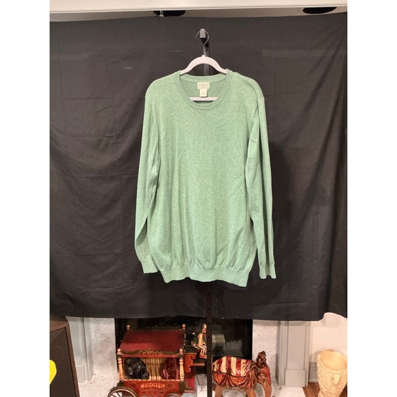 LLBean Mens XXL Tall Cashmere Blend Green Crew Neck Long Sleeve Sweater - Picture 4 of 8
